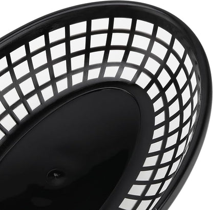80 Pack 9x5.7x1.6 Inch Black Plastic Fast Food Baskets, Restaurant Serving Basket, Oval Fast Food Serving Baskets for Picnic, Deli Serving, Chicken, Burgers and Fries