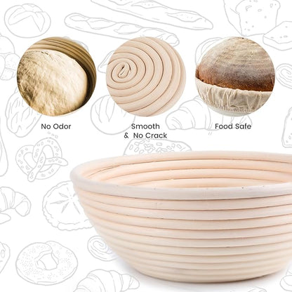 Bread Proofing Baskets Set of 2, 10 inch Oval & 8.5 inch Round Dough Proofing Bowls w/Liners Perfect for Sourdough Bread Baking, Bakers Baking, Gifts for Bakers, Bread Making Kit