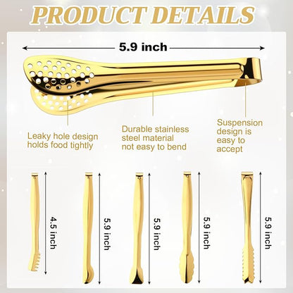 CHENGU 12 Pack Stainless Steel Tongs 6 Inches Food Serving Clip Kitchen Cooking Tongs High Heat Resistant Clips for Non Stick Cooking Grip for Ribs, Steak and Grill Salad