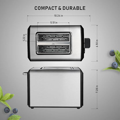 Toaster 2 Slice, Wide Slot Stainless Steel Toaster with 6 Browning Levels, Reheat & Defrost, for Bagel, Toast, Bread, Kitchen Essentials, Removable Crumb Tray (sliver)