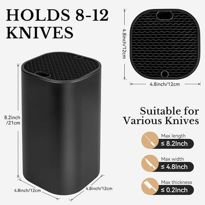 Ninonly Black Knife Block Without Knives 3 in 1 Universal Square Knife Holder Without Knives with Scissors Slot and Sharpening Rod Detachable Kitchen Knife Holder for Easy Cleaning Space Saver