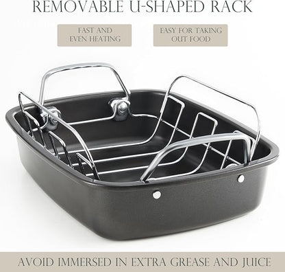 KITESSENSU Nonstick Turkey Roasting Pan with Rack, Gold