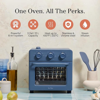 Our Place Wonder Oven | 6-in-1 Air Fryer & Toaster Oven with Steam Infusion | Compact, Countertop Friendly, Fast Preheat, Multifunctional | Air Fry, Toast, Roast, Bake, Reheat & Broil | Blue Salt