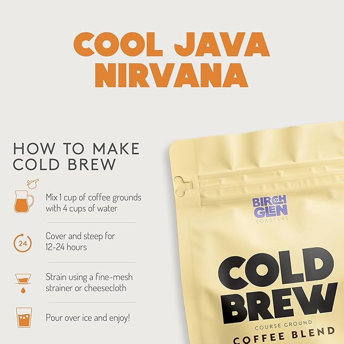 Birch Glen Roasters Cold Brew Coffee | Flavored Coarse Ground Coffee | Medium Roast | Artisanal Roasting | 100% Arabica |1 LB Bag | French Toast