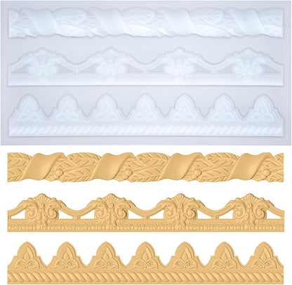 Art Molds for Polyclay Air Dry Clay Plaster Epoxy Resin Fondant Cake Decor 3 Border Trimmings