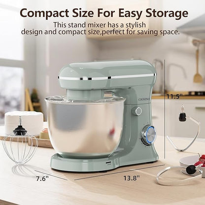 Electric Stand Mixer,10 Speeds Tilt-Head Food Mixer, 3-IN-1 Kitchen Mixer for Daily Cooks with 6QT Bowl,Dough Hook, Beater, Whisk (Morandi Green, Dishwasher safe)