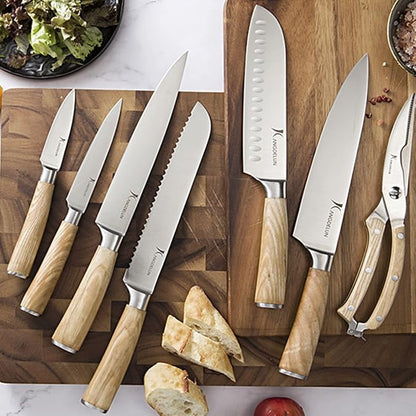 Natura Series 15 PCS Knife Block Set, Ultra Sharp High Carbon Stainless Steel with Wooden Handle