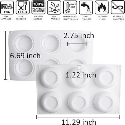 OCPO KITCHEN Silicone Molds for Baking Mousse Cake, 3D Silicone Baking Mold for Candy Pastry Chocolate Truffle Cupcake Jelly Cookie Pudding Cake Decoration Mold, Round Concave Shape (6-Cavity)