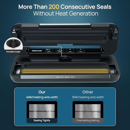 Vakumar Vacuum Sealer Machine, 80Kpa Food Vacuum Sealer Machine with Double Pump, Dry,/Moist, Pulse Mode, Handle Locked Design, LED Indicator Light & Cutter,12MM Widened Heating Strip