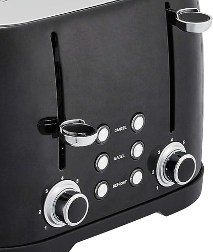 Amazon Basics 4 Slice Toaster, 6 Browning Settings, Removable Crumb Tray, Bagel and Defrost Function, Cancel Button, 1600W, Black