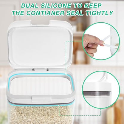 Rice Storage Container - 5.8 Qt | 11 Lbs Crystal-Clear Plastic Food Storage Container Bin with Pop-up Lid for Rice Flour Sugar, Dry Food Holder for Kitchen Pantry Organization and Storage