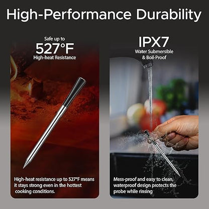 CulinaMeter Three: 3 Probes Wireless Meat Thermometer with LCD Screen, 750FT Digital Cooking Food Thermometer for Beef Lamb Turkey, Dual Sensor Measures Internal & Ambient Temp