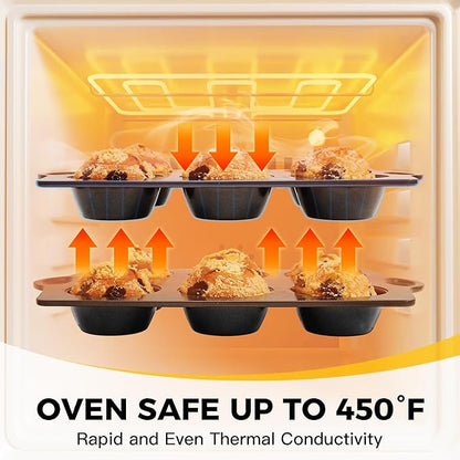 HONGBAKE Nonstick Jumbo Muffin Pan, 2 Pack Large Cupcake Tin for Baking, Cup Cake Tray, 3.5dia, 6 Cup, Premium, Extra Thick, Dishwasher Safe