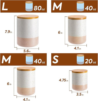 Yangbaga Canisters Sets for Kitchen Countertop-Set of 4 Ceramic Kitchen Canisters Food Storage Jar with Airtight Wood Lids & Spoons & Label,Large Flour and Sugar Containers for Serving Ground Coffee