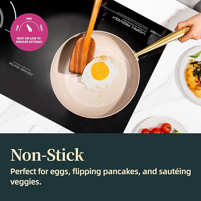 ROYDX Titanium Ceramic Nonstick Fry Pan Set 8", 10" and 12" Frying Pan Skillet Set with Glass Lids-Non Toxic, PTFE & PFOA Free - Oven Dishwasher Safe & Compatible with All Stovetops-Pine Green