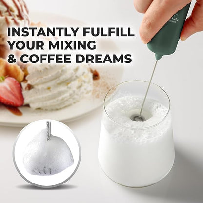 Mini & Mighty Milk Frother Wand – Powerful Handheld Coffee Frother, Battery Operated Drink Mixer – Compact Pocket Size – Detachable Whisk for Latte, Cappuccino, Matcha, Hot Chocolate – Emerald