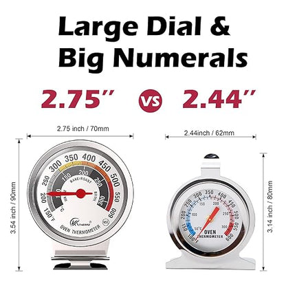 NSF Certified Oven Thermometer - KT THERMO 3in Analog Appliance Thermometer with Wide 150-600°F Temperature Range, Stainless Steel, Large Dial for Easy Reading