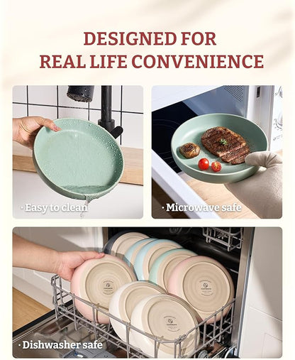 famiware Milkyway Pasta Bowls Set of 4, 8.5" Large Salad Bowls, Double Reactive Glaze, Sturdy & Stackable, Ideal for Housewarming, Festivals, Light Green