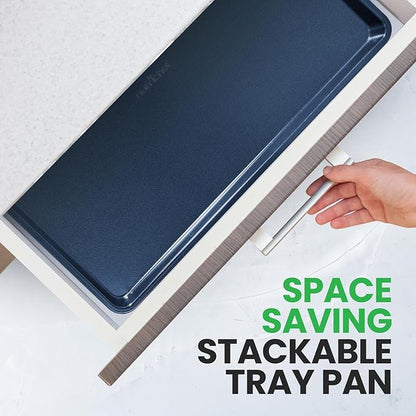 NutriChef Extra Large Nonstick Cookie Sheet for Baking, 22 Inch x 16 Inch Premium Carbon Steel Baking Tray for Oven, Baking Sheet for Cookies, Jelly Rolls, & Pastries - Blue Diamond, NCLG1BD