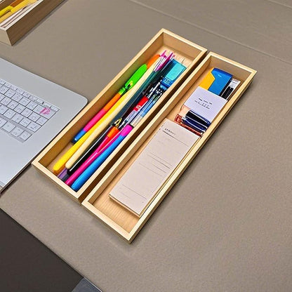 Silverware Drawer Organizer, Utensil Organizer, Bamboo Storage Box Wood Tray for Drawer Set of 2