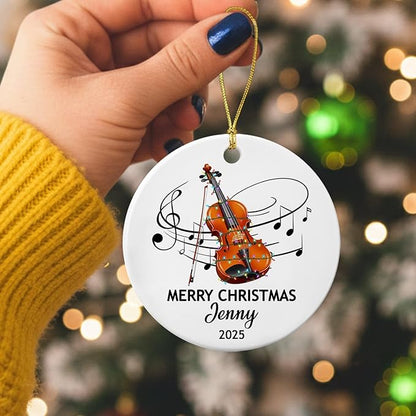 Personalized Violin Player Ceramic Decor Ornament, Customized Text Year Name Violinist Christmas Ornaments Gift for Friends Husband Wife Grandkids, Violin Instrument Lover Ceramic Xmas Tree Ornament