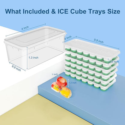 Ice Cube Tray, Ice Cube Trays for Freezer 6 Pack with Lid and Bin, Ice Tray Easy-Release, Ice Trays for Freezer Stackable, Silicone Ice Cube Tray for Drinks, Coffee - BPA-Free and Odor-Free