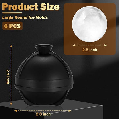 6 Pack 3D Sphere Ice Molds 2.5 Inch Large Silicone Round Ice Cube Molds Novelty Ice Ball Molds Gifts Stuff for Cocktails, Bourbon, Brandy, Whiskey Christmas Gifts (6, Round)