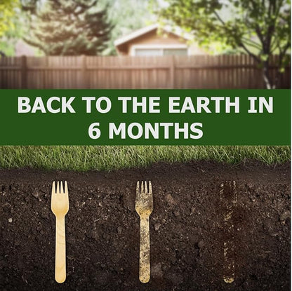 Disposable Wooden Cutlery Set 360 PCS - 100% Compostable Wooden Silverware [120 Forks, 120 Spoons, 120 Knives] - Wooden Disposable Utensils - Compostable Forks and Spoons - Silverware