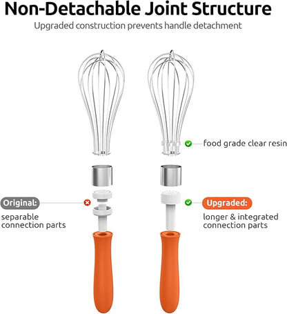 U-Taste 9" Small Egg Whisk: 18/10 Stainless Steel Kitchen Cooking Wire Balloon Wisk, Heavy Duty Metal Beater Stirrer, Manual Baking Tool with 6 Flex Wires for Hand Mixing, Blending Sauce (Orange)
