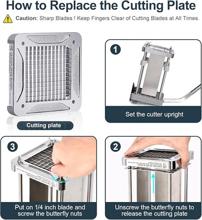 French Fry Cutter, Sopito Professional Potato Cutter Stainless Steel with 1/2-Inch and 1/4-Inch Blade Great for Potatoes Carrots Cucumbers