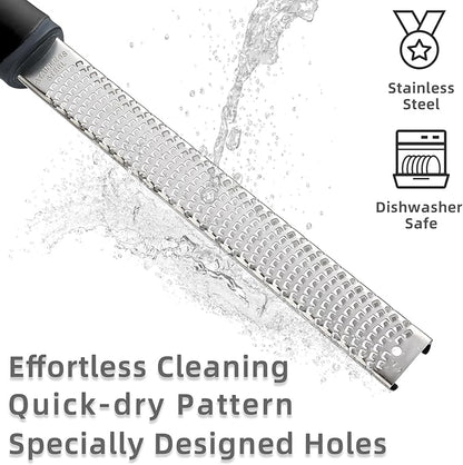 Koythin Zester, Lemon Zester & Cheese Grater with Brush, Heavy Duty Kitchen Tool for Zesting Citrus, Parmesan Cheese, Chocolate, Ginger, Fruits, Stainless Steel with Handle and Cover (Black)