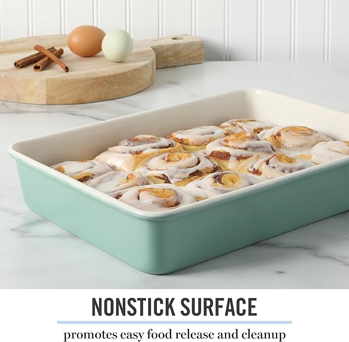 Martha Stewart Gallen 13 x 9 Inch Rectangular Nonstick Carbon Steel Cake/Baking Pan- Teal