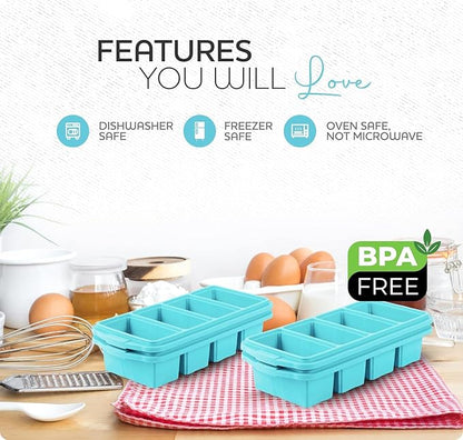 Silicone Freezer Tray With Lid - Soup Freezer Container molds - Large Ice Cube Tray- makes 8 perfect 1 cup portions cubes, 1-Pack Freezer Storage Food Soups & Meal Prep - Oven & Dishwasher -Safe