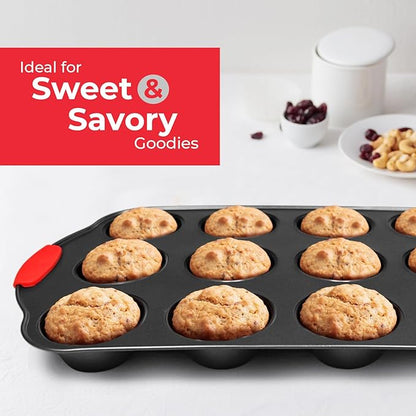 PERLLI Non-Stick 8-Piece Baking Pan Set, BPA-Free Carbon Steel Bakeware Set with Silicone Handles, Stackable Kitchen Oven Set, Cookie Sheet, Baking Tray, Baking Sheet Set, Oven Safe (446°F)