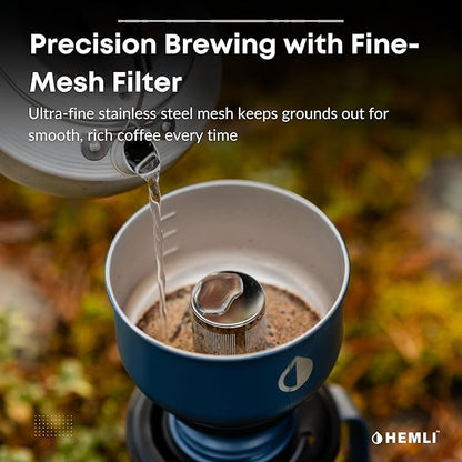 Pour Over Camp Coffee Maker Set– Vacuum Insulated Mug with Leakproof Lid, Stainless Steel Micro Filter, Scratch-Resistant Finish, Portable Coffee Maker for Camping, Travel & Outdoor Adventures
