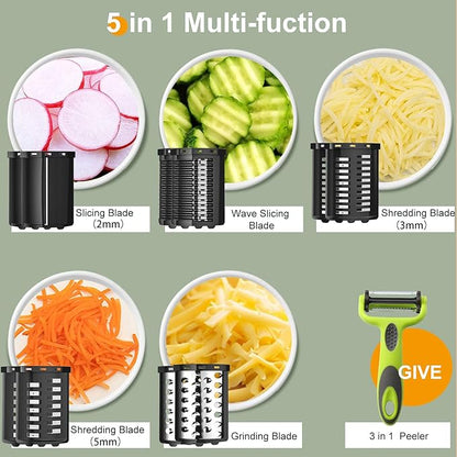 Electric Cheese Grater, 5 in 1 Salad Maker with Stainless Steel Blades, 350W Electric Slicer Shredder/Slicer, Electric Salad Machine for Cheeses, Fruits, Vegetables