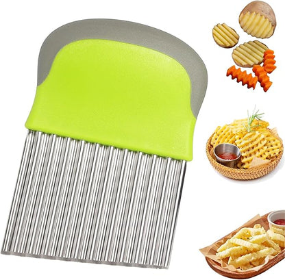 FANTEXY Crinkle Cutter for Veggies Potato Cutter for Fries, Stainless Steel Blade, Potato Slicer French Fry Crinkle Cutter, Crinkle Chopper Wavy Cutting Tool for Potatoes Carrots Cucumbers