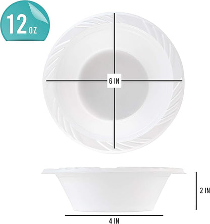 PLASTICPRO 100 Count Disposable 12 ounce White Plastic Soup Bowls