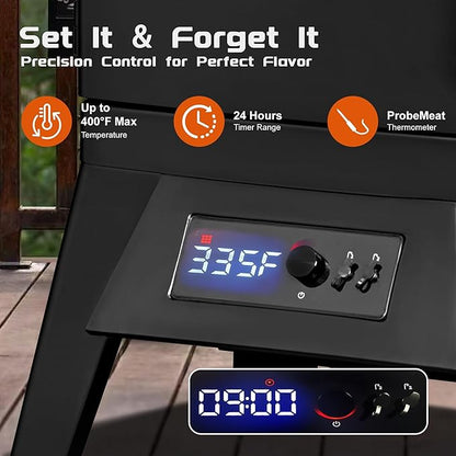 MAISON HUIS Electric Smoker for Outdoors, Built-in Meat Probe & Elevated Stand for Outdoors, BBQ Smoker with 4 Cooking Grates, LED Display Temperature Control, Smoke More with 633 sq in Cooking Area