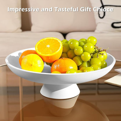 Large Decorative Bowl for Home Decor, Large Fruit Bowl for Kitchen Counter, Key Bowl for Entryway Table (White, Pedestal)