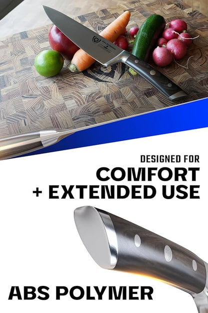 Dalstrong Chef Knife - 8 inch Blade - Gladiator Series - ABS Faux Wood Handle - Forged High Carbon German Steel - Razor Sharp Kitchen Knife - Professional Full Tang Knives - Sheath - NSF Certified