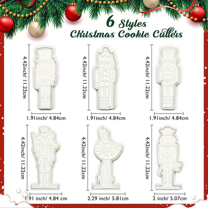 Flycalf Christmas Cookie Cutters Nutcracker Set of 3 with 3D Stamper Holiday Baking Accessories Cutter Molds Gifts for Kids Decorative Party 3.5" Kitchen Cake Supplies
