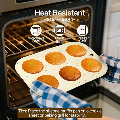 2 Pack Silicone Muffin Pan for Baking, Regular Size Nonstick Cupcake Pan, 6-Cup Silicone Muffin Tin BPA Free Dishwasher Safe, Great for Muffin Cupcake Brownie Egg Tart