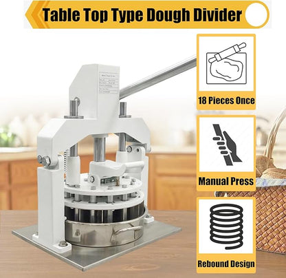 Table Top Dough Dividing Machine Manual Dough Divider 18PCS Dough Cutter Commercial Dough Dividing Machine Dough Baking Divider, 2.12oz-11.29oz, 18PCS