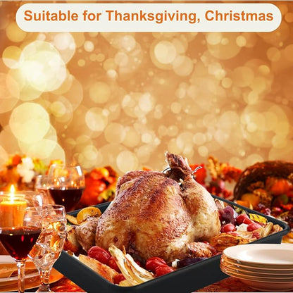 Rectangle Cake Pan, Deep Baking Pans Set Nonstick, 9/11/13 Inch, Heavy Duty Thickness Bakeware Roasting Tray for Toaster Oven, Thanksgiving Christmas Roast Turkey Pan, 3-Pack, Black