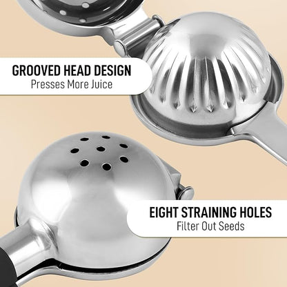 Zulay Lemon Squeezer Stainless Steel with Premium Heavy Duty Solid Metal Squeezer Bowl (Black Grip, Large)