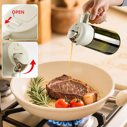 Olive Oil Dispenser and Oil Sprayer – 16oz/470ml Glass Light-Proof Oil Pourer for Kitchen, Air Fryer, Cooking, Salad, and BBQ