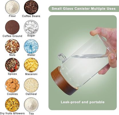 Glass Coffee Jars Spice Jar Round Storage Canister with Wooden Lid Clear Glass Food Jar for Pantry Sugar Tea Coffee Bean Spice Nuts Cookies Bath Salts (2×550ml(18oz) with spoon)