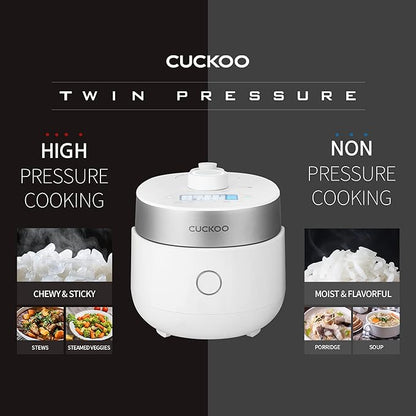 CUCKOO Twin Pressure Rice Cooker 3-Cup Uncooked / 6-Cup Cooked with Induction Heating Technology, 15 Menu Modes with Voice Guide, Small Rice Maker Multi-Cooker & Pressure Cooker (CRP-MHTR0309FW)