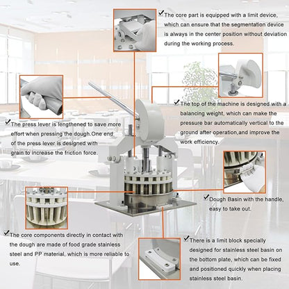 40PCS Manual Dough Dividing Machine Table Top Manual Dough Divider Bakery Dough Cutter with 2 Trays 0.95oz-5.08oz (27g-144g)